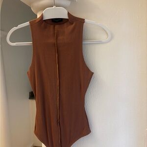 Naked Wardrobe Tan Ribbed Bodysuit